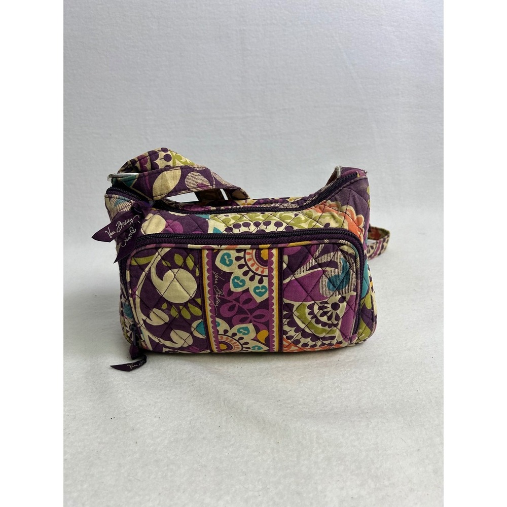 Boho Vera Bradley Womens‎ Sm Purple Floral Paisley Quilted Cotton Crossbody Bag